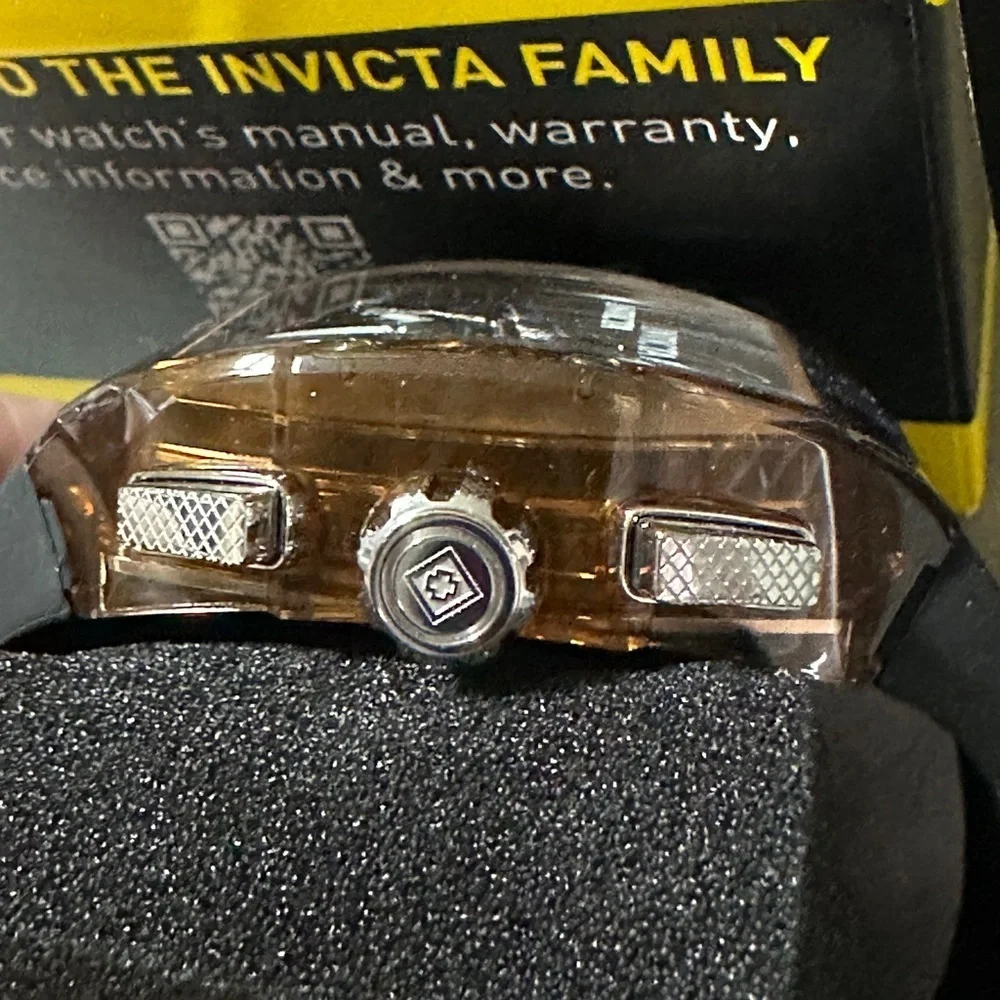 Invicta Men’s Chronograph Tonneau Watch Black Silicone Strap Bronze Dial NIB